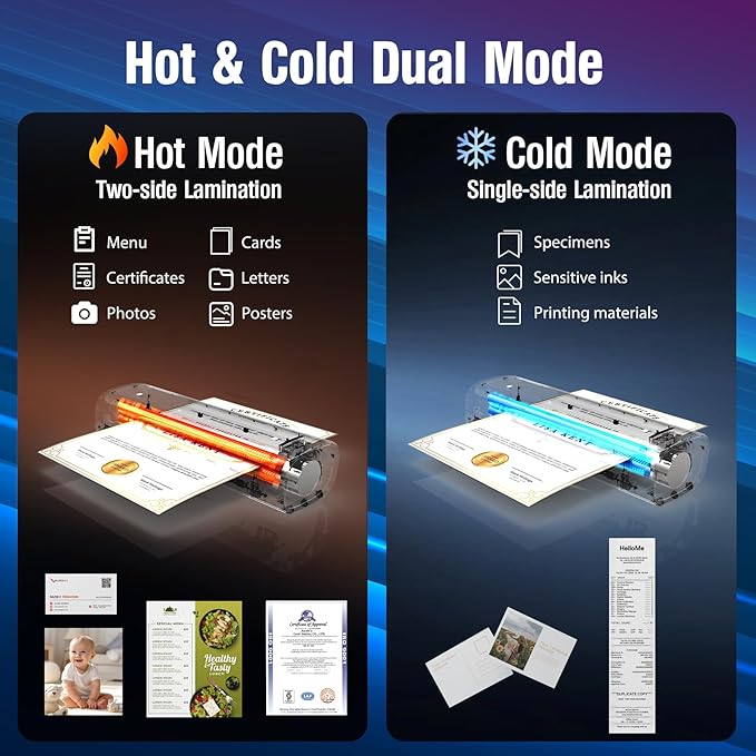 Laminator Machine 13 Inch, 60s Quick Warm-Up Never Jam Laminating Machine with 52 Laminating Sheets, 9 in 1 A3 Thermal Machine Hot & Cold with Paper Trimmer Corner Rounder for Office School Home Use