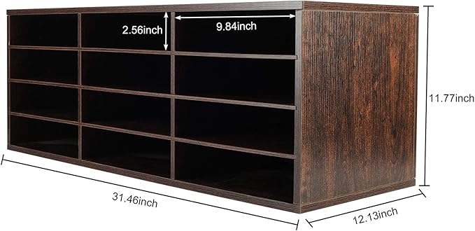 PAG Mail Sorter, Wood Countertop Literature Organizer, Student Mailbox for Classroom, Desktop Bill Paper Organizer for Office Home School, 12 Compartments, Brown
