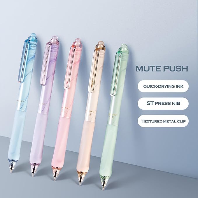 DUNBONG Retractable 0.5mm Porous Point Pen, metal clip, non-slip pen holder, Black ink gel pens, Box of 6 Pens (6)