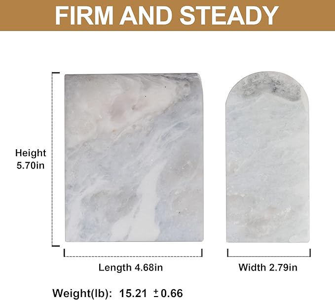 Koville African Natural Marble Bookends for Shelves, Non-Slip Book Ends, 13LBS Ultra Heavy Duty Marble Book Holder Organizer, Apartment Decor for Movies/CD/Video Games
