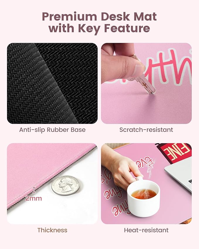 HAOCOO Ergonomic Mouse Pad with Wrist Support, 4-in-1 Cute Desk Mat with Non-Slip Base, Pink Laptop Pad, Keyboard Wrist Rest, Cute Coaster, Easy Typing Pain Relief Mousepad for Office, Home, School