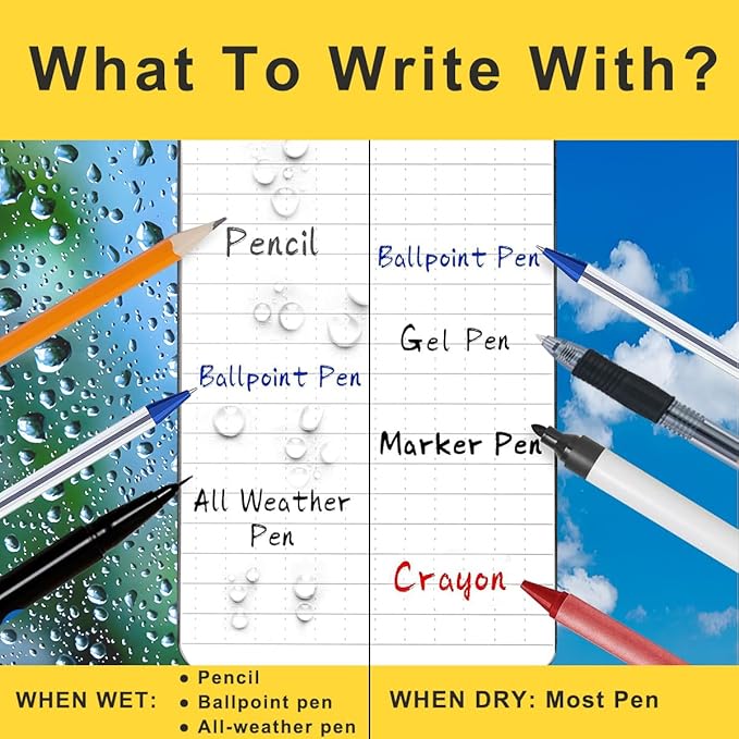 Stone Paper Waterproof Top Spiral Notepad Weatherproof Steno Pads 3" x 5" Pocket Notebooks, Universal Graph Pattern, 4 Pack 400 Pages for Field Travel Adventure (3" x 5", Black)