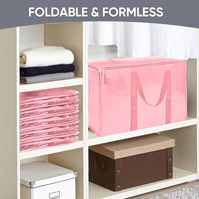 TICONN 4 Pack Extra Large Moving Bags with Zippers & Carrying Handles, Heavy-Duty Storage Tote Moving Boxes for Space Saving (4 Pack, Coral)