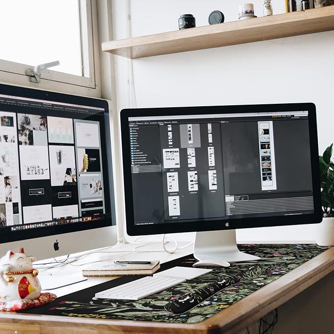 iCasso Large Mouse pad for Desk, Computer Desk Mat, 3Pcs XXL Keyboard and Mouse Pad + Keyboard Wrist Rest, Desk Matt for Desktop, Easy Typing Pain Relief Ultra Thick Mousepad Keyboard Mat(Weeds)