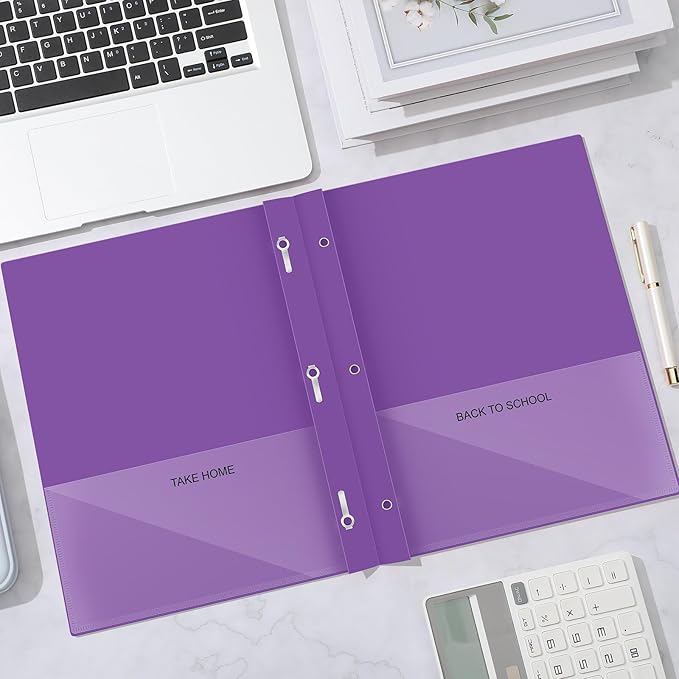 Henoyso 48 Pcs Plastic Folders with Clear Front Pocket and 3 Prong Take Home Plastic 2 Pocket Folder Back to School for Students Parent Teacher Communication for School Office (Purple)