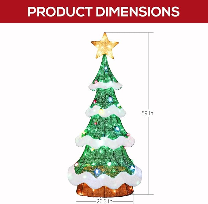 Hykolity 4FT 3D Genuine Outdoor Lighted Christmas Tree, Christmas Tree Yard Decoration with 600 LED Lights, Ground Stakes, Zip Ties