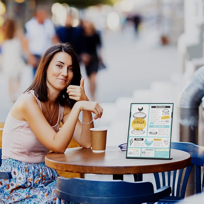 MaxGear Fall Resistant Acrylic Sign Holder 8.5 x 11 Inches 12 Pack, Slant Back Table Flyer Menu Display Stand, Heavy Duty Plastic Acrylic Sign Frame Paper Holder for Business, Store, Restaurant, Black