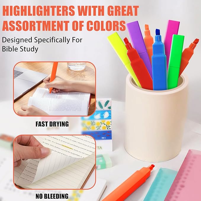 Vitoler Highlighters, 8Pcs Assorted Colors Highlighters,Soft Chisel Tip for Book,Bible Study Supplies Accessories,School Office Use, Teacher Supplies