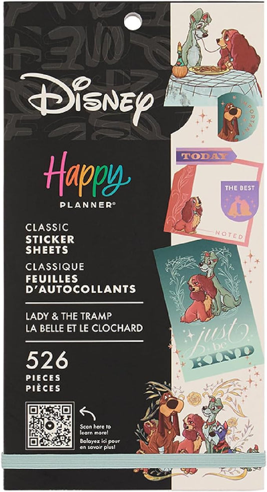 Happy Planner Disney 30-Sheet Easy-Peel Sticker Pack for Calendars and Journals, Lady and The Tramp