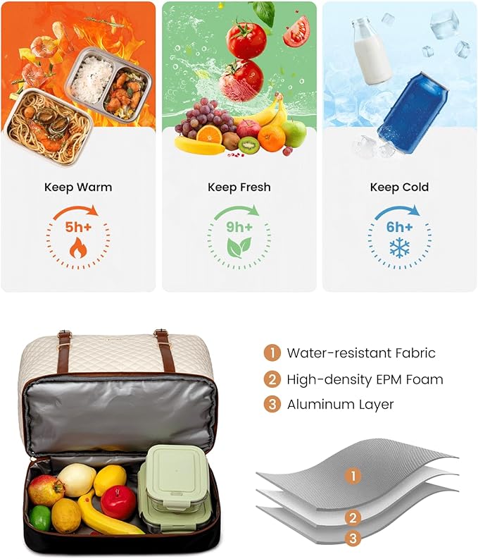LOVEVOOK Lunch Tote Bag for Women, 15.6 Inch Laptop Work Bag With Lunch Compartment & Large Cup Holder, Lightweight Work Briefcase for Travel, Bussiness, Teacher