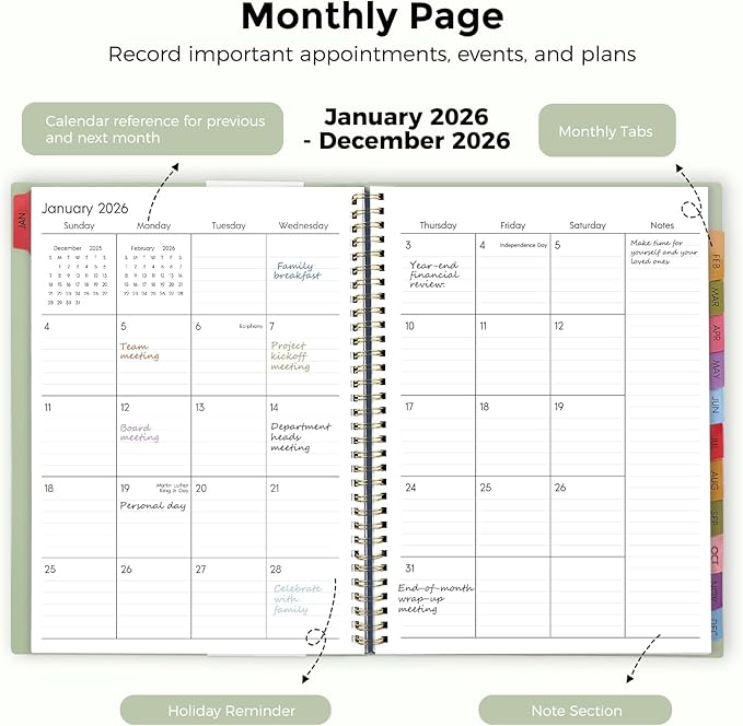 SKYDUE 2026 Appointment Book, 8.5" x 11", Hourly Planner with 15 & 30-Minute Increments, Weekly & Monthly Planner for January - December 2026, Perfect for Daily Planning, Green