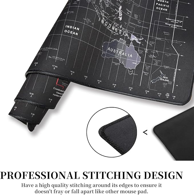Large Keyboard Gaming Mouse Pad Black World Map Mouse Pad with Anti-Slip Rubber Base, Extended XXL Long Gaming Mousepad Big Mouse Pads for Desk,31.5 X 11.8 Inch