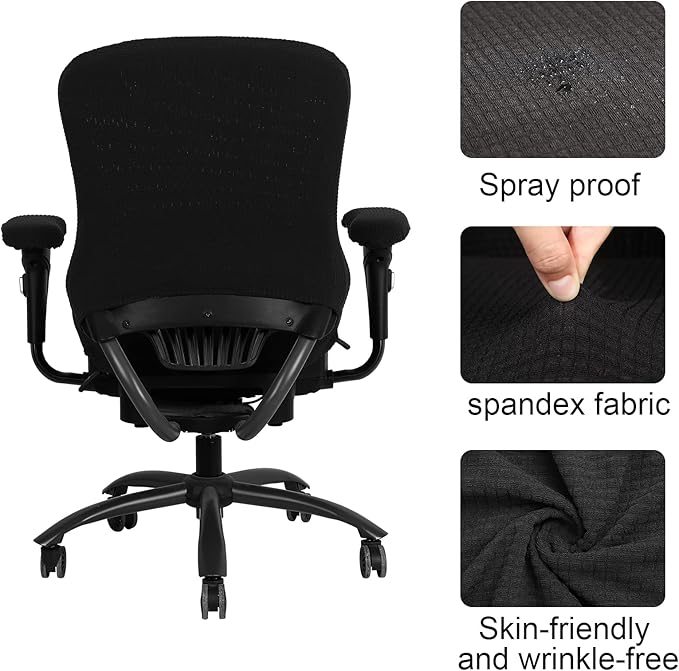 Tallew 4 Pcs Office Chair Covers Set Computer Universal Protective Stretchable Chair Seat Covers Desk Armrest Slipcovers Pads Office Cushion Backrest for Rotating(Black)