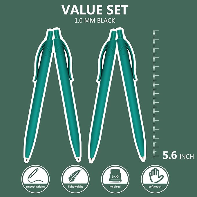 deegtran Pens Bulk, 200 Pack No Bleed Teal Blue Barrel Click Pens, Wholesale Retractable Ballpoint Pens, Pen Medium Point, Smooth Ink Pens, 1.0MM Black Ink