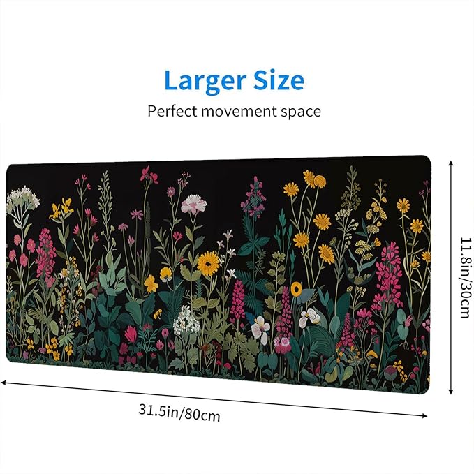 Floral Desk Pad Mouse Pad Weeds Flower Aesthetic Wildflower Mousepad XL Large Gaming Mouse Pad Laptop Keyboard Mat Desk Pad Office Home Decor for Women Girl 31.5"x11.8"