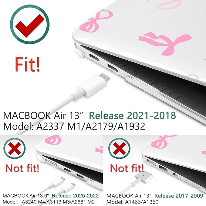 DONGKE for MacBook Air 13 Inch Case 2021-2018, Compatible with A2337 M1 A2179 A1932 Support Retina Display & Touch ID, Hard Shell Plastic Cover with Keyboard Skin - Pink Bows