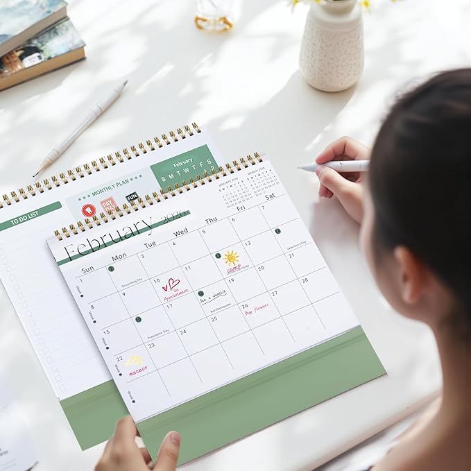 Desk Calendar 2025-2026,July 2025 to Dec 2026 18 Months Standing Flip Desk Calendar with Stickers,10" x 8" Desktop Calendar for Home Office School,Green