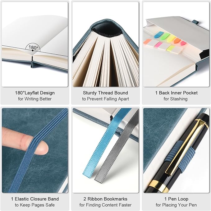 Graph Paper Notebook, 312 Numbered Pages Large A4 Hardcover Leather Journal, 100gsm No Bleed Grid Paper Notebook with Index Pages, Squared Grid Notebook for Graphing Notes Math, 8.5'' × 11'', Grey