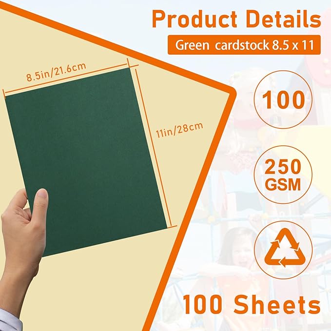 100 Sheets Dark Green Cardstock 8.5 x 11 Scrapbook Paper, 92lb Heavyweight Certificate Paper Card Stock for DIY Making Cards, School Crafting, Greeting Cards, Christmas