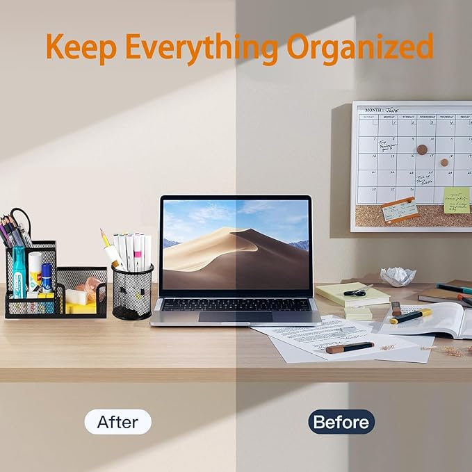 Pen Holder for Desk, Desk Organizers Set-3 Compartments Mesh Pencil Holder with Pencil Pen Cup and Paper Clip holder, Desk Accessories for Marker Craft, Ideal Office School Supplies(3 pack, Black)