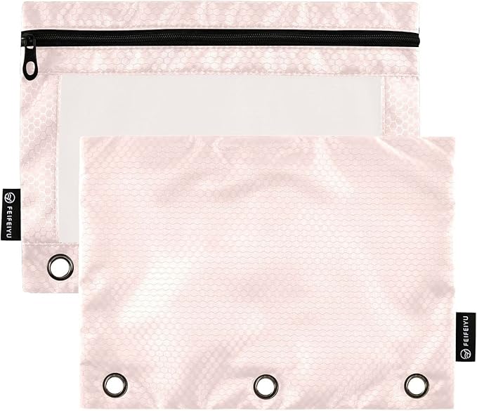 Gredecor Binder Pencil Pouch 3 Ring Misty Rose Pink Zipper Pencil Pouches Case 2 Pack Clear Binder Organizer for School Office