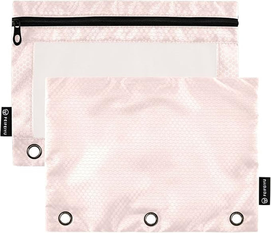Gredecor Binder Pencil Pouch 3 Ring Misty Rose Pink Zipper Pencil Pouches Case 2 Pack Clear Binder Organizer for School Office