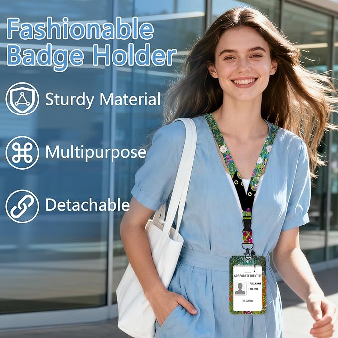 Oil Painting cat Badge Holder Reel Lanyard,Flower ID Card Badge Holder Retractable Name Tag Clips for Doctor Nurse Teacher Office Student