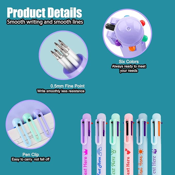 Custom 6-In-1 Multicolor Ballpoint Pen 0.5mm Tip Personalized Pens with Text Logo Name Printed Customized Pens Gift for Businesses School Office Employee Exhibition, 280PCS
