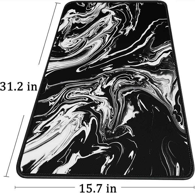 Large Extended Gaming Mouse Pad with Stitched Edges, Durable Non-Slip Natural Rubber Base, Waterproof Computer Keyboard Pad Mat for Esports Pros/Gamer/Desktop/Office/Home - Black White