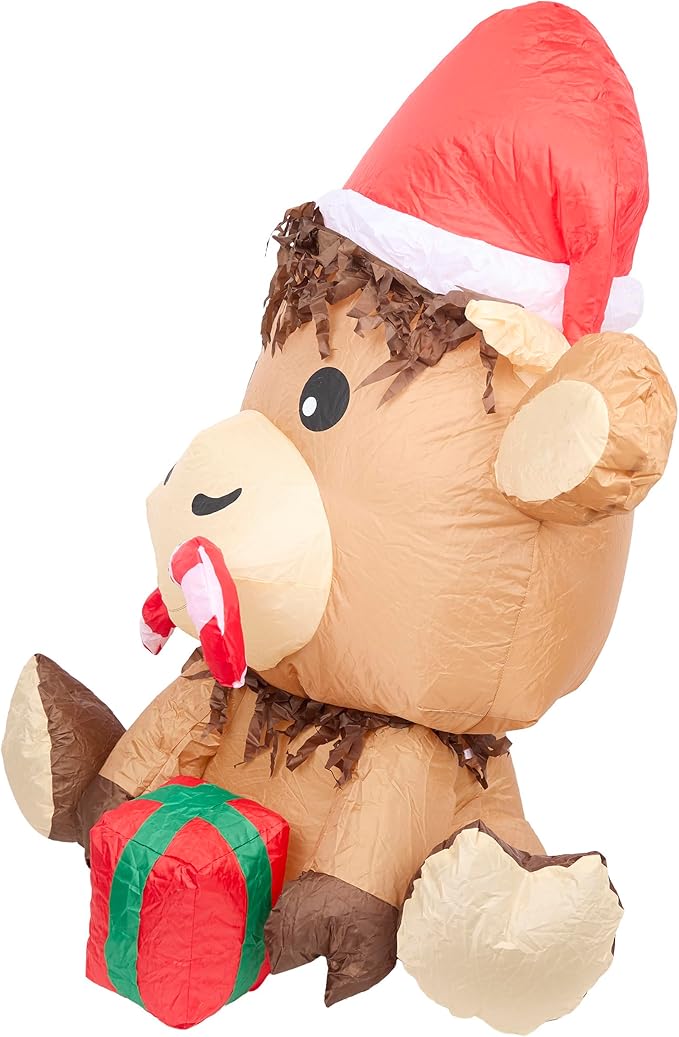 Alpine Corporation 41" Tall Inflatable Highland Cow Christmas Decor with Cool White LED Lights, 50 Lumen Outdoor Display