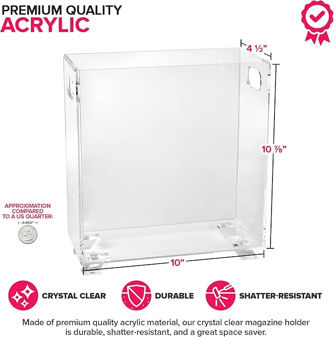 Stock Your Home Acrylic Magazine Holder - Crystal Clear Holder - Shatterproof - Open Top - Space Saver - For Magazines, Publications, Office Desk, Reception, Waiting Room