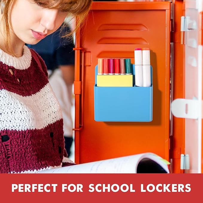 BEYGORM 2 Pack Plastic Magnetic Pen Holder for Refrigerator, Dry Erase Marker Holder for Whiteboard，Magnet School Locker Organizer Accessories, Pencil Cup, Pen Caddy, Classroom Organization(Blue)