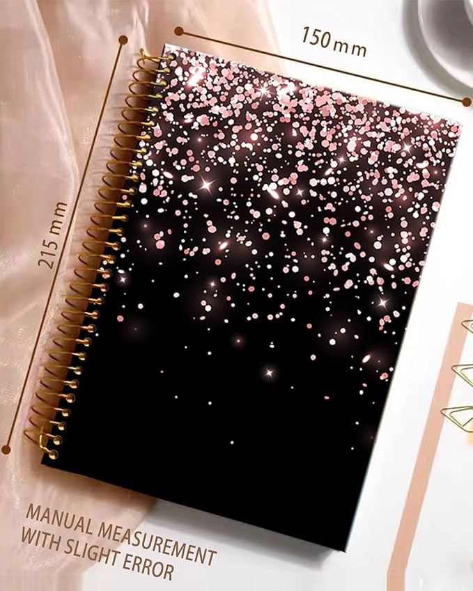 iampanda Spiral Journal Notebook,Strong TwinWire Binding with Premium Paper for Girl Women,Cute 60 Sheets A5 College Ruled NotebookJournal,Perfect for School Office Home Gifts,Rose Gold Falling