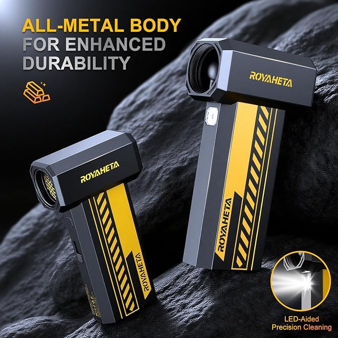 Electric Compressed Air Duster Cordless: 130000RPM Air Blower with LED, 4-Gear Adjustable Mini Blower, Aluminum Alloy Body with 1/4 Nut, Electric Duster for Keyboard Car, Ideal for Home Office Gamers