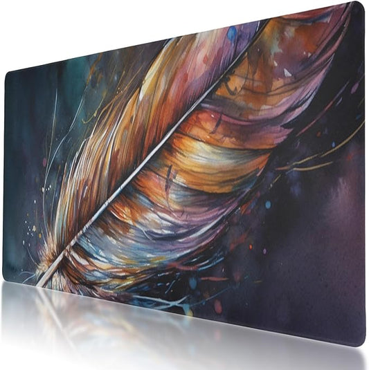 Colorful Feather Mouse Mouse Pad - Non-Slip XL Gaming Mat for Office and Home, 35.5 x 16 Inch
