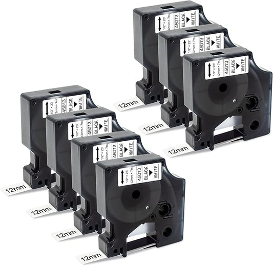 BOYEEZON 7Pk Compatible for DYMO D1 Label Maker Refill 45013 Label Tape 12mm, Black on White,1/2 Inch x 23Ft S0720530 1/2 Inch D1 Tape for Dymo LabelManager 160 210D 260P 280 360D 420P PnP Label Maker