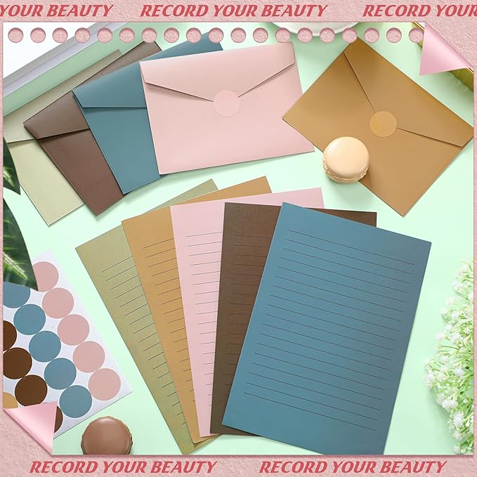 100 Pcs Stationery Lined Stationery Paper and Envelopes Set Includes 50 Letter Writing Paper and 50 Envelope for Office, 5.5 x 8.25 Inch(Morandi)