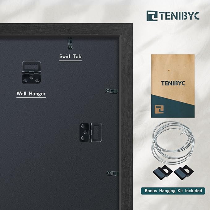 11x17 Picture Frame 4 Pack, Black Wood Poster Frame with HD Tempered Glass, Elegant Wood Grain, Wall Hanging