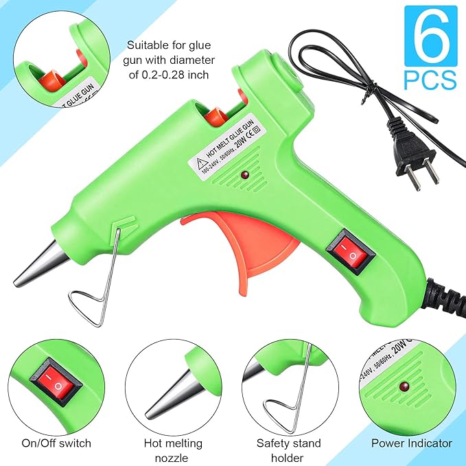 Zhengmy 6 Pieces Mini Hot Glue Gun Crafts Hot Melt Guns Fast Preheating and Easy Squeeze Trigger for School DIY Arts Class Projects Office Home Quick Repairs (Multicolored)