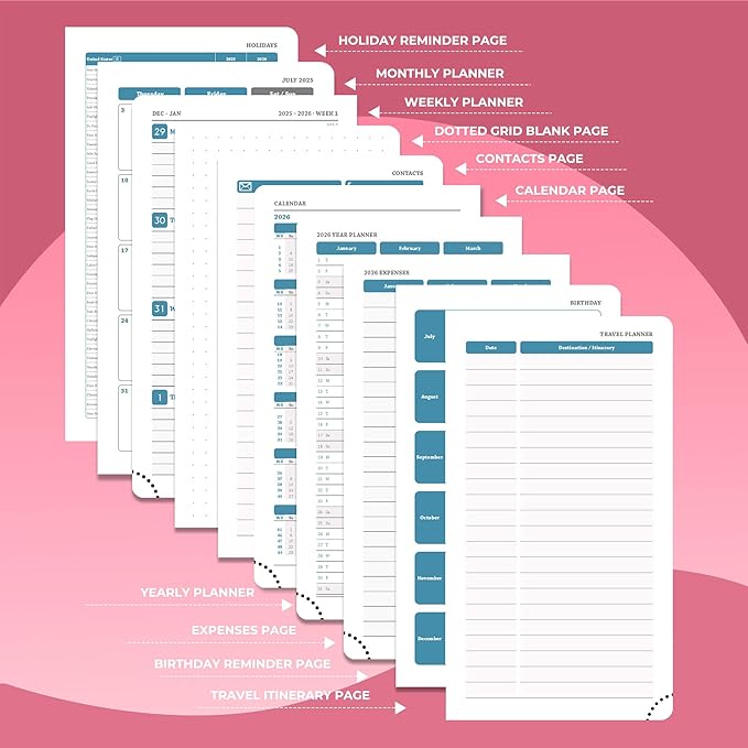 Planner 2026 Daily Weekly and Monthly,6.5"x3.75",12 Months Spiral Bound Calendar Agenda with Self-adhesive Pen Holder,2026 Appointment Book with Vegan Leather Soft Cover,Rose Red