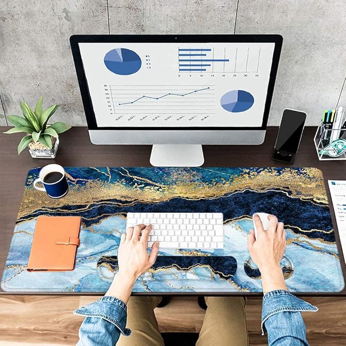 LATEEFAH Large Mouse Pad and Keyboard Wrist Rest, Desk Pad for Keyboard and Mouse, Extended Gaming Mouse Pad with Wrist Support, Waterproof Non-Slip Desk Mouse Mat for Office, Home