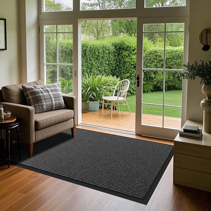 Front Door Mat, 4' x 6' Heavy Duty Indoor Outdoor Door Mat for Entryway, Commercial Door Mats Entrance, Low Profile Welcome Mats Non-Slip, Durable Rubber Backing Entry Mat for Patio, Home
