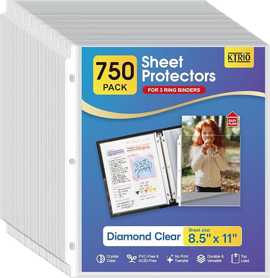 KTRIO 750 Pack Sheet Protectors 8.5 x 11 inch, Clear Page Protector for 3 Ring Binder, Plastic Sleeves for Binders, Top Loading Paper Sheets Document Sleeve Letter Size, Office & Home