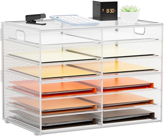 Marbrasse 7 Tier Desktop Literature Organizer, Mesh Paper Organizer Desk Organizers, File Sorter Mail Center Paper Storage Cabinet Classroom Keepers Mailbox for Office Home School, White