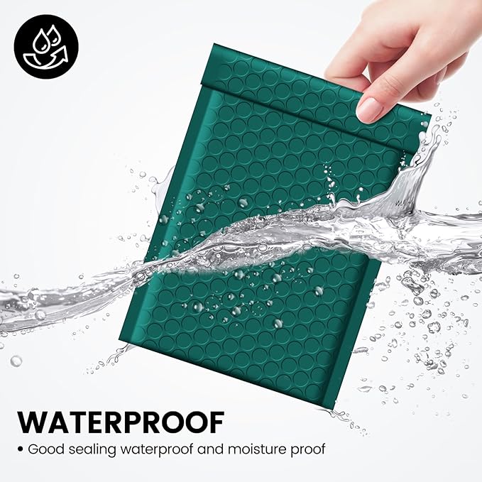 Fuxury Bubble Mailers 4x8" 100 Pack Bubble Mailer Usable Size 4x7" Forest Green Padded Envelopes Waterproof Shipping Envelopes Padded Mailers for Small Business Mailing