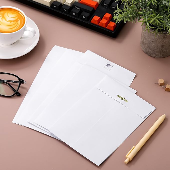 Teling 50 Pcs 5 x 7.5 Manilla Envelopes Clasp Kraft Catalog with Closure for Storing Mailing 28 lb Kraft Envelope Paper for Office Document School Business Home(White)