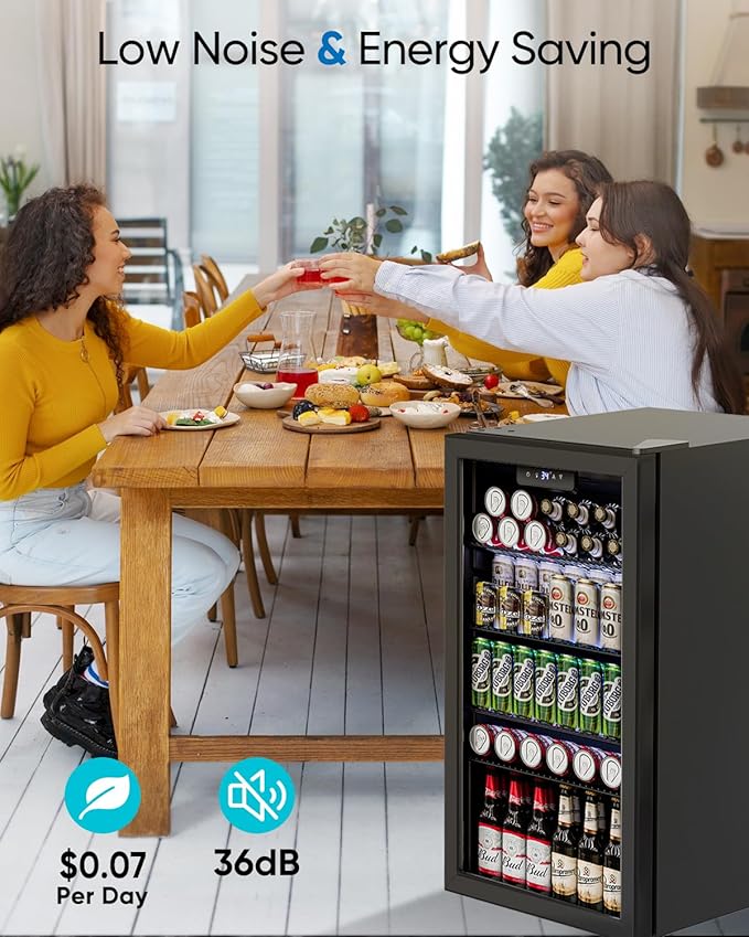 3.2 Cu.Ft Mini Fridge with Glass Door - 126 Can Beverage Refrigerator Cooler for Drink Beer Wine Soda, Small Fridge for Bedroom Office Bar Dorm, 4 Adjustable Shelves, Black