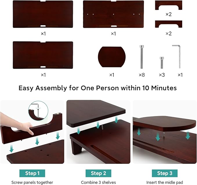 Nnewvante Large Dual Monitor Stand Riser, 60 inch Bamboo Monitor Stand with Adjustable Length and Angle, 3 Shelves Desktop Screen Riser for Computer Laptop PC, Walnut