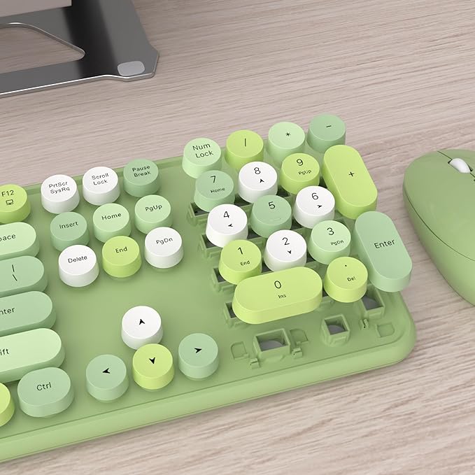 UBOTIE Colorful Computer Wireless Keyboards Mouse Combos, Typewriter Flexible Keys Office Full-Sized Keyboard, 2.4GHz Dropout-Free Connection and Optical Mouse (Green-Colorful)