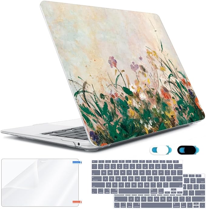 Compatible with MacBook Air 13 inch Case 2022 2021-2018 A2337 M1 A2179 A1932 Retina Display with Touch ID, Plastic Hard Shell Case +Keyboard Cover+Screen Protector+Webcam Cover, Oil Painting